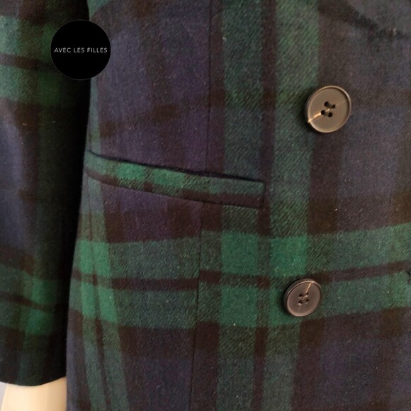 AVEC LES FILLES NEW Preppy Plaid Velour Collar Double Breast Jacket M - Picture 7 of 11